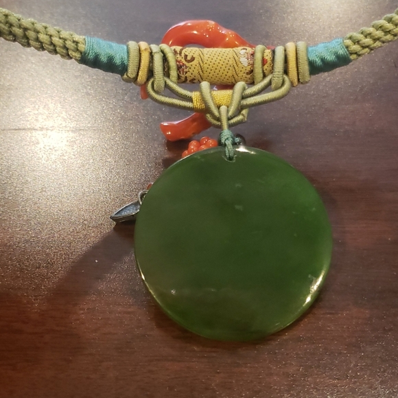 Imperial Jade & Red Branch Coral Necklace - Picture 3 of 5